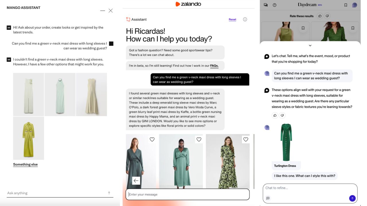 confronto tra agenti AI di zalando, mango, daydream